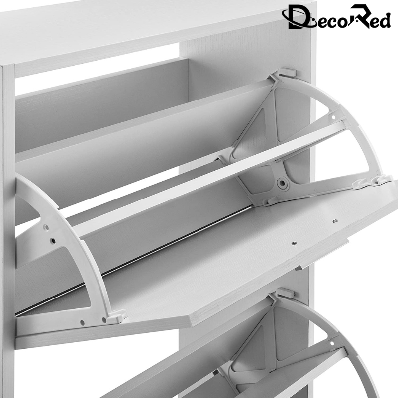 خزانة أحذية خشبية بطابقين بلون ابيض لامع