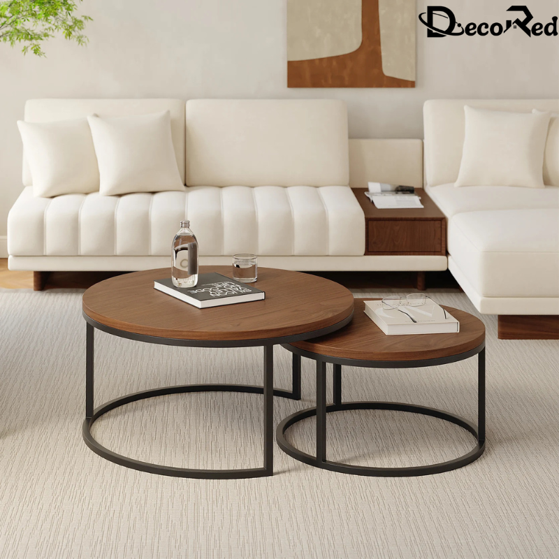 طقم طاولة قهوة دائرية من خشب الجوز MDF