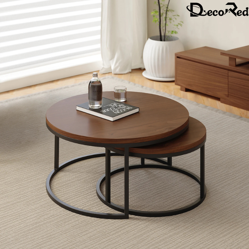 طقم طاولة قهوة دائرية من خشب الجوز MDF