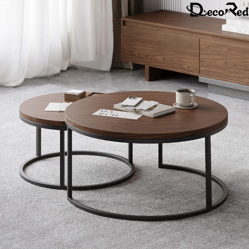 طقم طاولة قهوة دائرية من خشب الجوز MDF