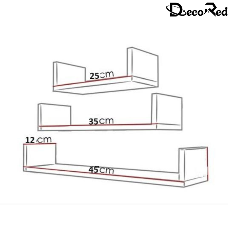 رفوف حائط عائمة على شكل حرف U مصنوعة من مادة MDF باللون الأبيض للتخزين.