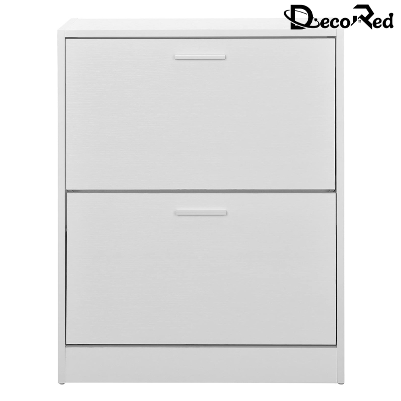 خزانة أحذية خشبية بطابقين بلون ابيض لامع