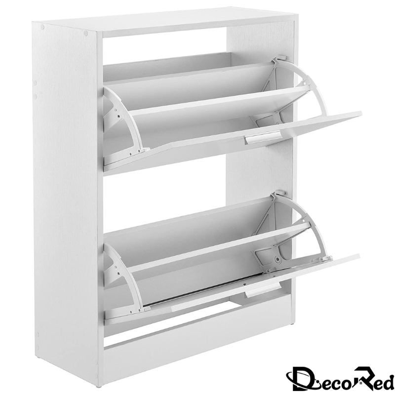 خزانة أحذية خشبية بطابقين بلون ابيض لامع