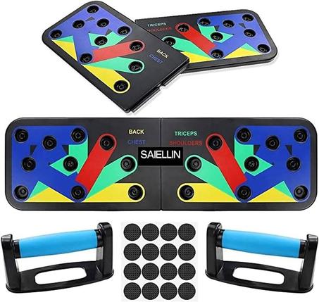 لوحة الضغط مرمزة بالألوان وتحتوي على أوضاع متماثلة. مناسبة جدًا لجميع أنواع تمارين الضغط.