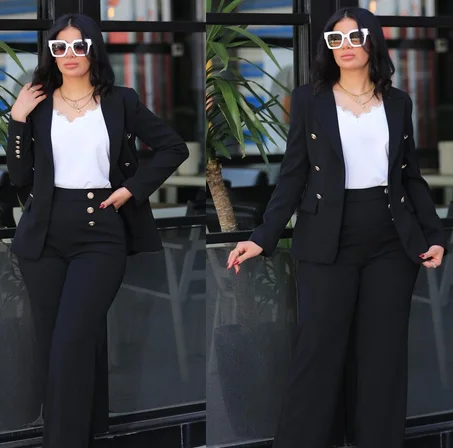 ✨ Ensemble : Tailleur + Pantalon Taille Haute avec Bouton ✨