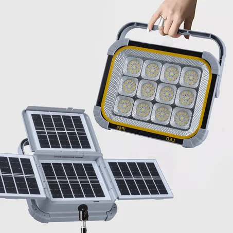 Projecteur LED Solaire Haute Puissance avec Panneaux Pliables Multi-Faces
