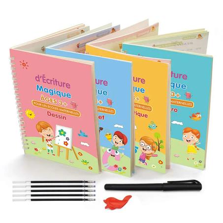 Pack de 4 cahiers d'écriture magique pour enfants