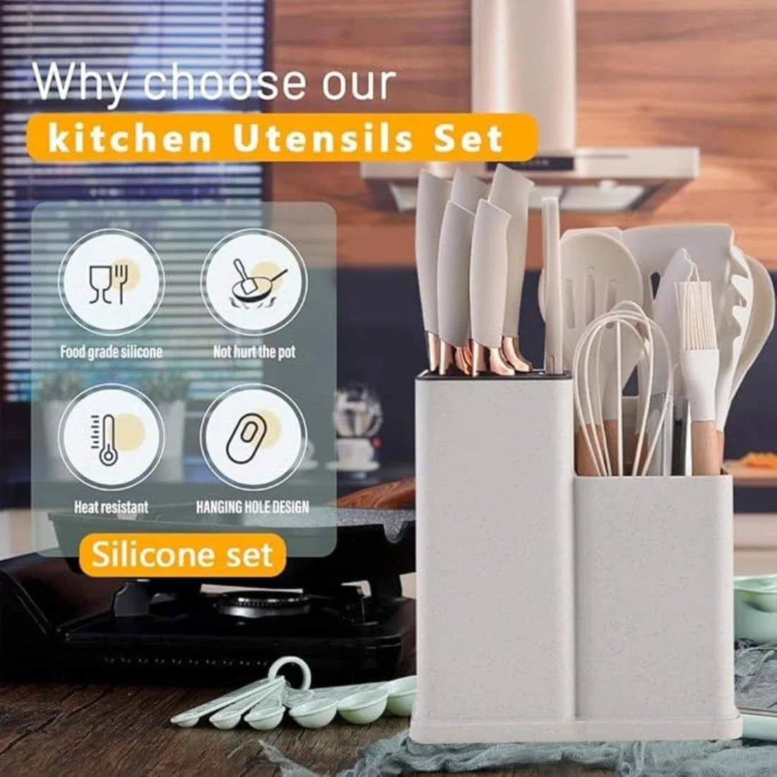 مجموعة أدوات المطبخ المصنوعة من السيليكون، 19 قطعة