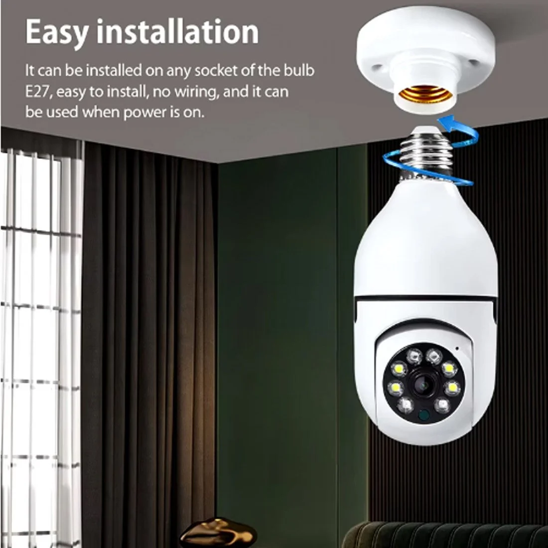 كاميرا واي فاي لاسلكية 360 درجة بقاعدة لمبة E27 مزودة برؤية ليلية