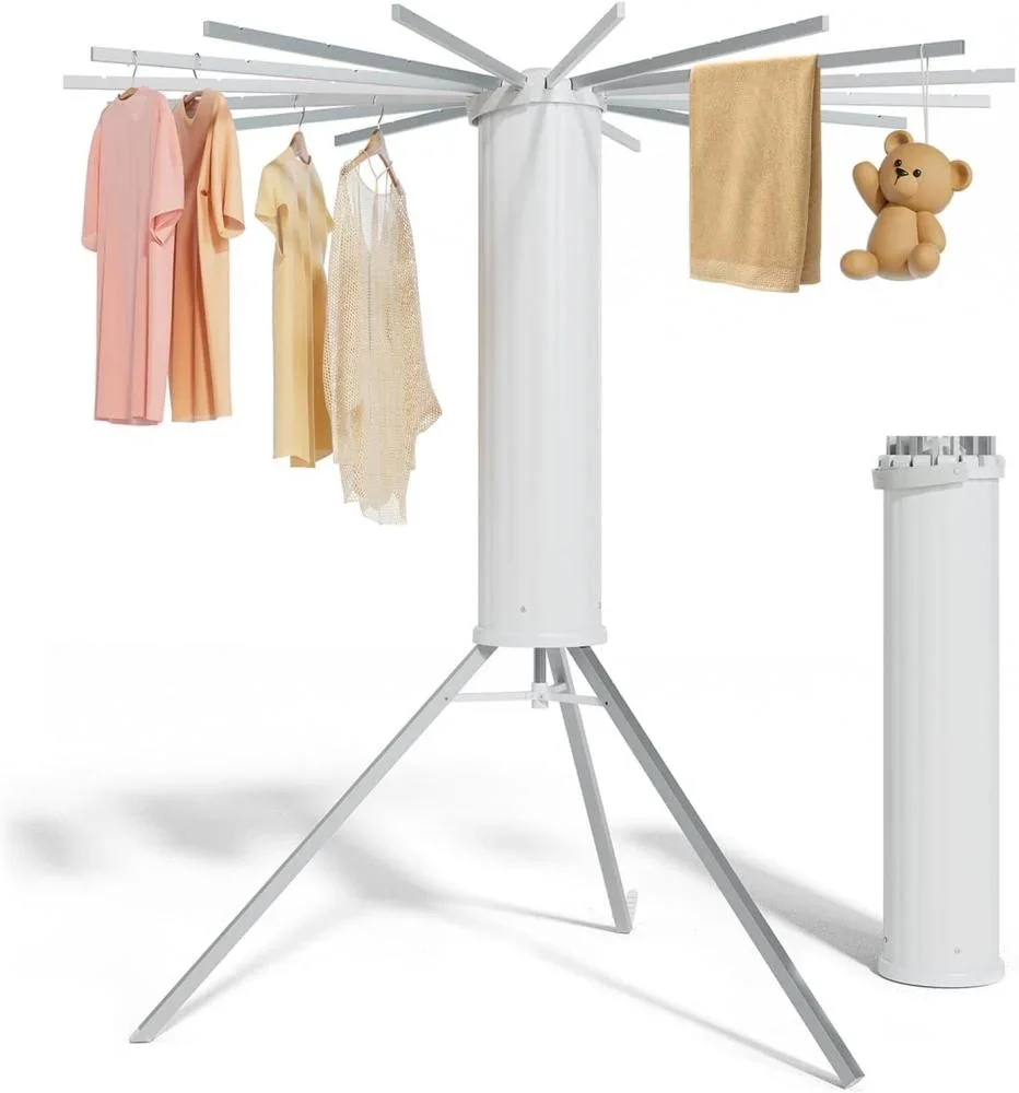 رف تجفيف الملابس القابل للطي على شكل أخطبوط - شماعة خشبية موفرة للمساحة للاستخدام الداخلي والخارجي مع 8 أذرع، سعة 19.96 كجم