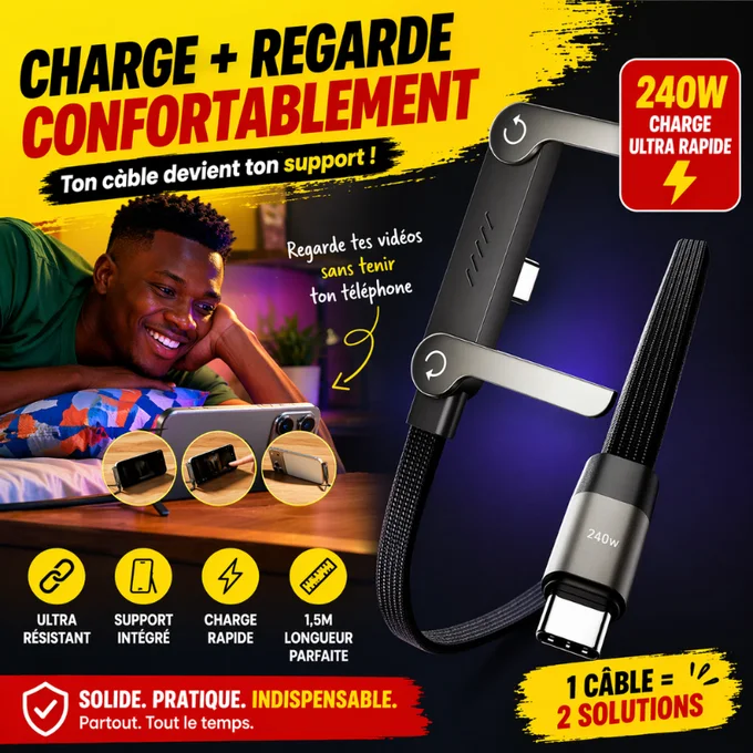 Câble USB-C avec Support Téléphone Intégré