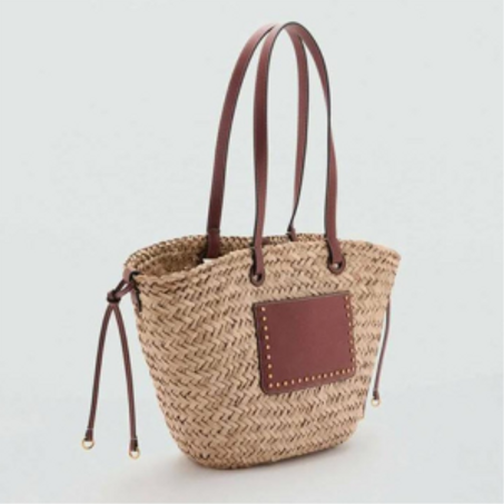 قفة يد من الدوم والجلد الطبيعي