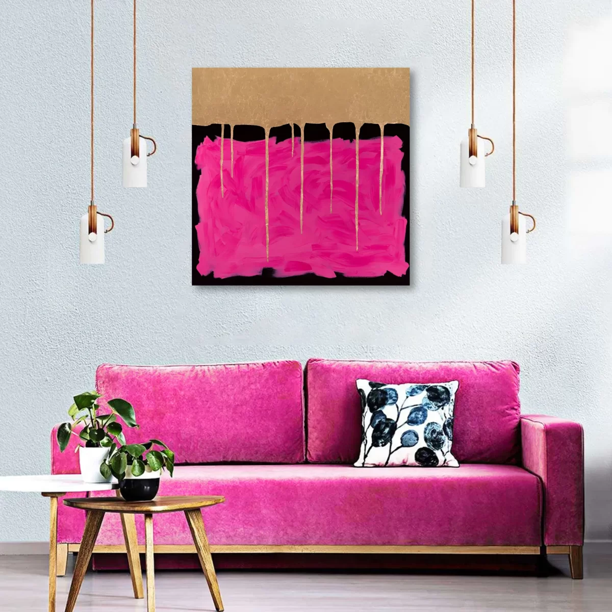 Goutte de peinture rose et dorée