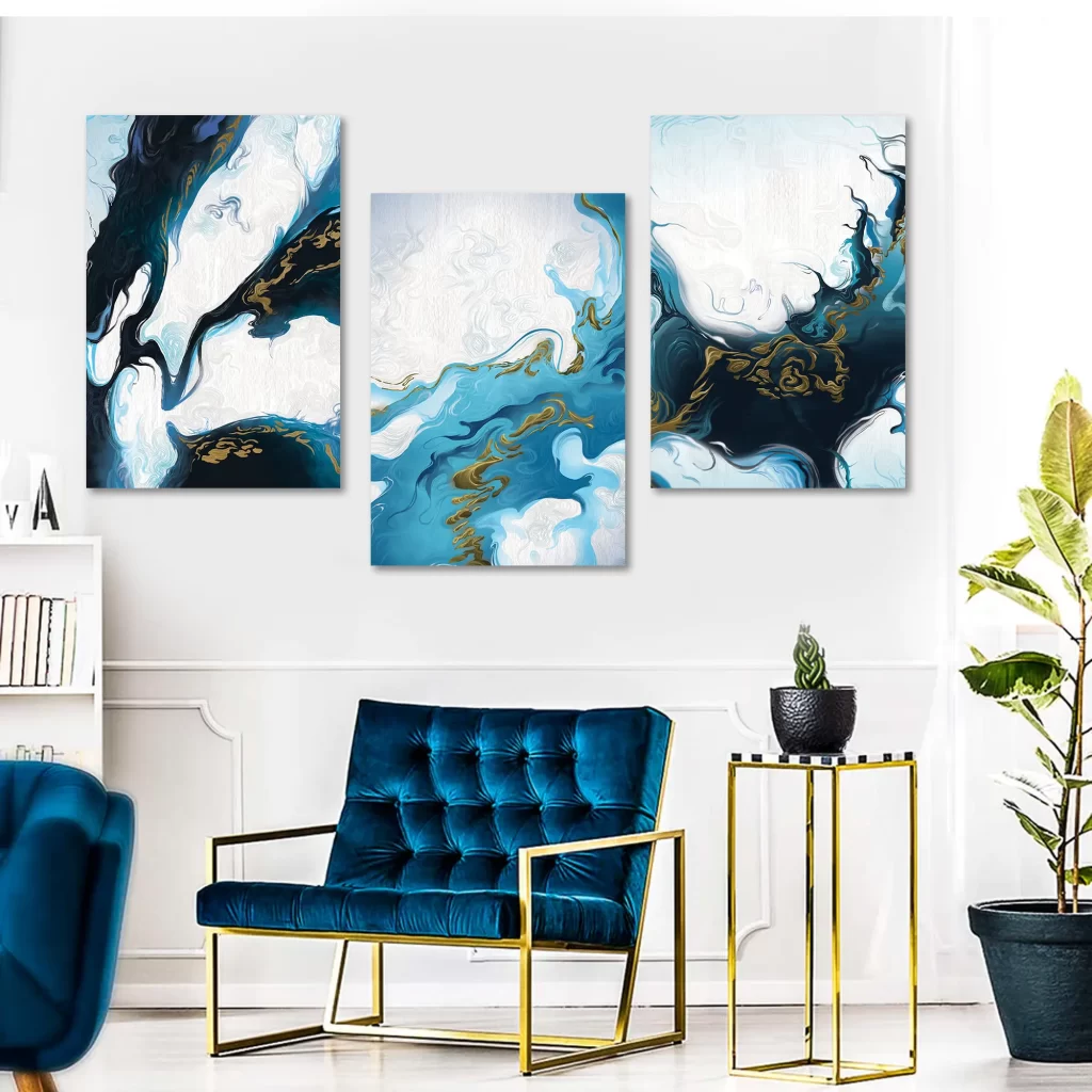 Blue marbre style set x3