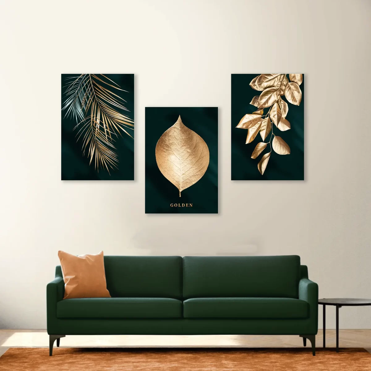 Ensemble de feuilles vertes et dorées (x3)