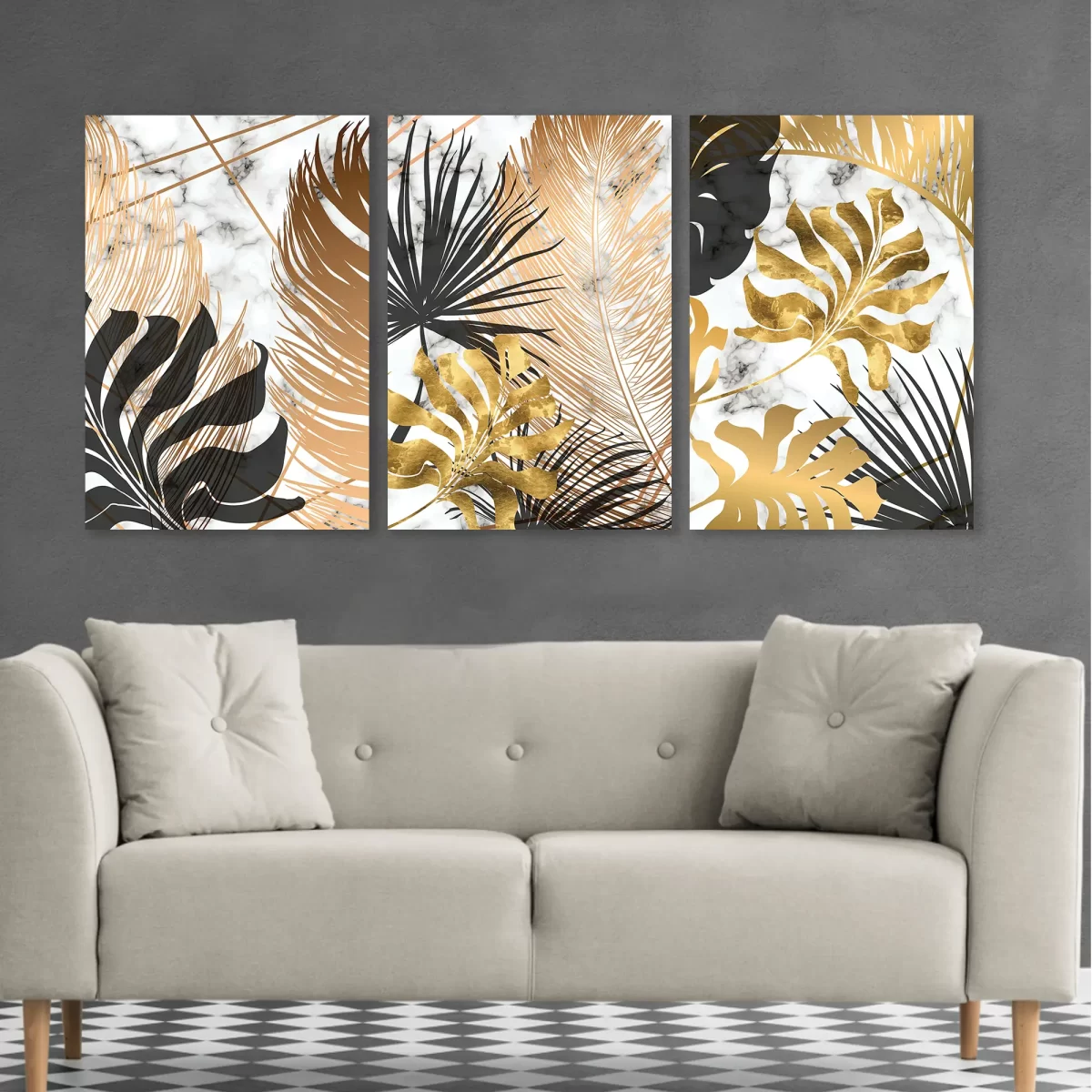 Ensemble de feuilles tropicales dorées (x3)