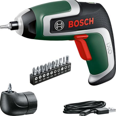 Bosch Akkuschrauber IXO (7. Gen; 3,6V; 2,0Ah; 5,5Nm; inkl. Mikro-USB-Kabel & Winkel-Aufsatz; bis 190 Schrauben).
