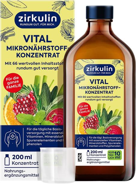 Zirkulin Vital Mikronährstoffkonzentrat (200ml) – 66 Vitalstoffe, hoher Bio-Anteil, 20 Tage Versorgung mit Vitaminen & Mineralstoffen.