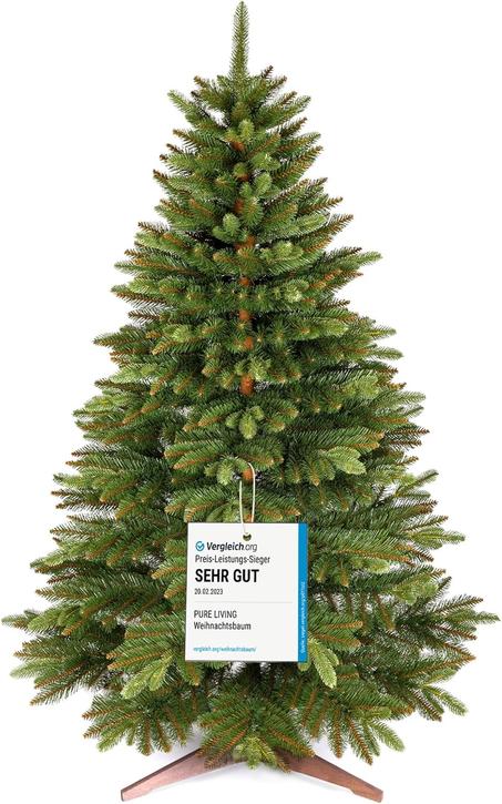 Weihnachtsbaum 180 cm - TESTSIEGER, Naturgetreu, mit Holzständer – Pure Living