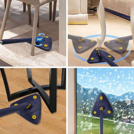 Vadrouille De Nettoyage Triangulaire Avec Essorage Automatique Rotative à 360 Degrés pour Nettoyer le Verre, Sol Murs et Plafond