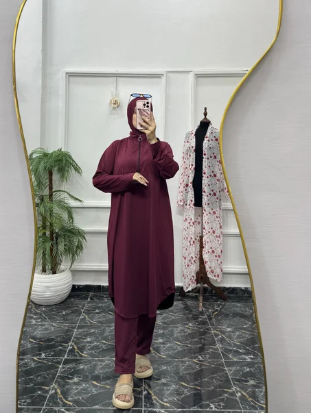 بوركيني صيفي مناسب للمحجبات و غير المحجبات بتوب بولياميد