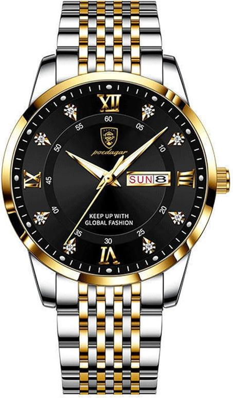 ساعة انالوج ستانلس ستيل بنظام حركة كوارتز مقاومة للماء ومضيئة بأرقام رومانية كبيرة فاخرة وأنيقة مع مينا مرصع بالألماس للرجال من روفي فوتا