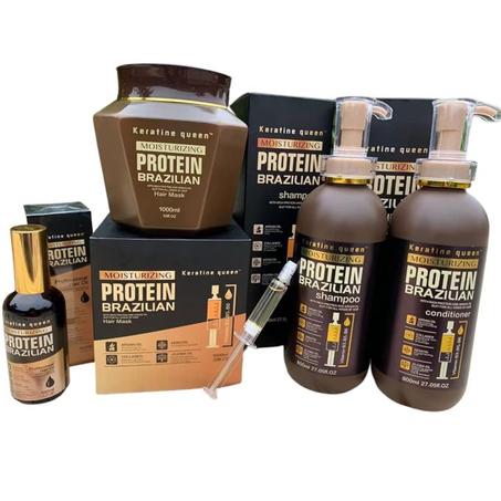 keratine queen Protein Brazilian, Ensemble de 4 traitement Shampoing + Conditionner + Masque + Huile