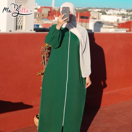 Abaya Hijab avec Fermeture éclair Manches bishop - 4 Couleurs