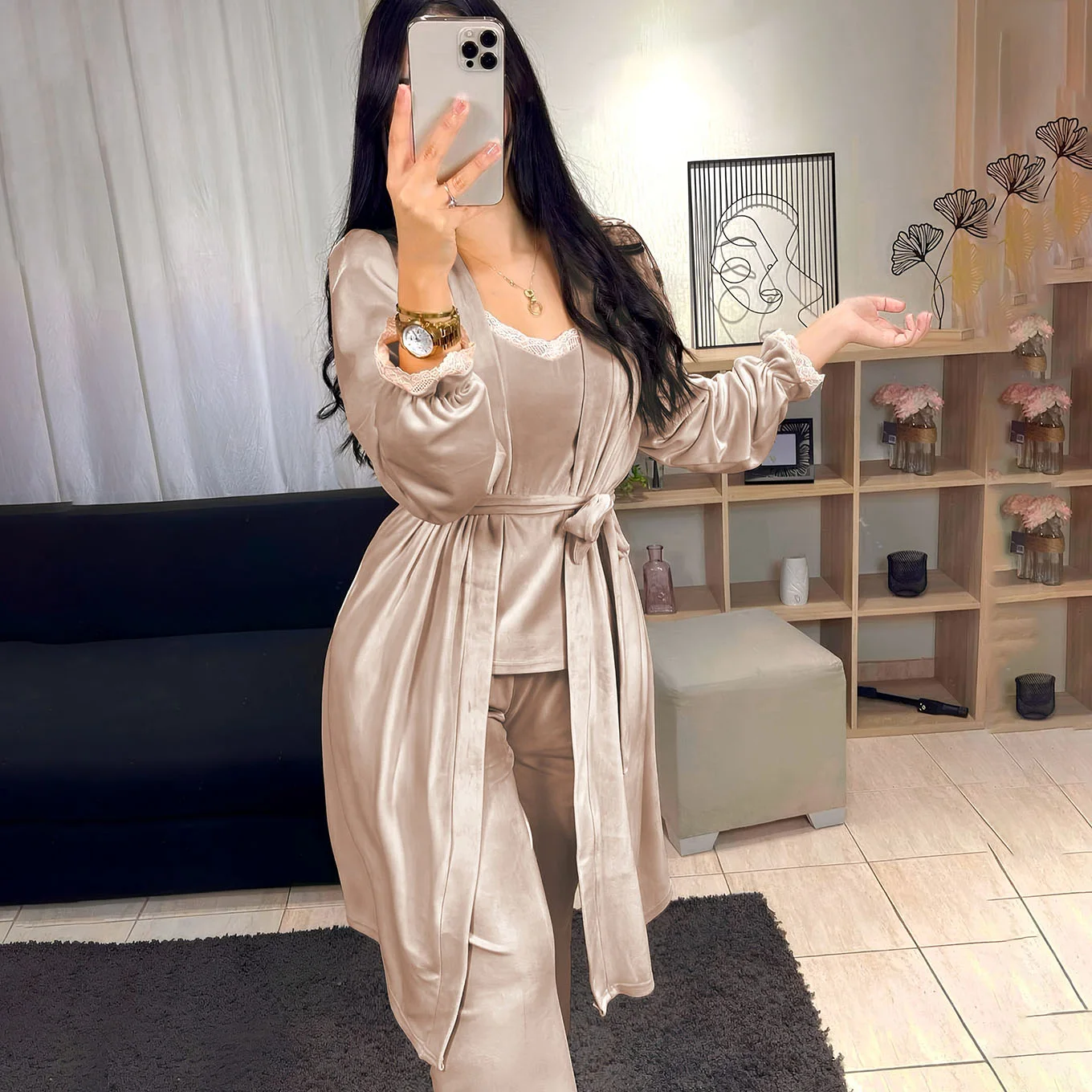 Pyjama Velours Ensemble 3 Pièces pour Femme - 6 Couleurs