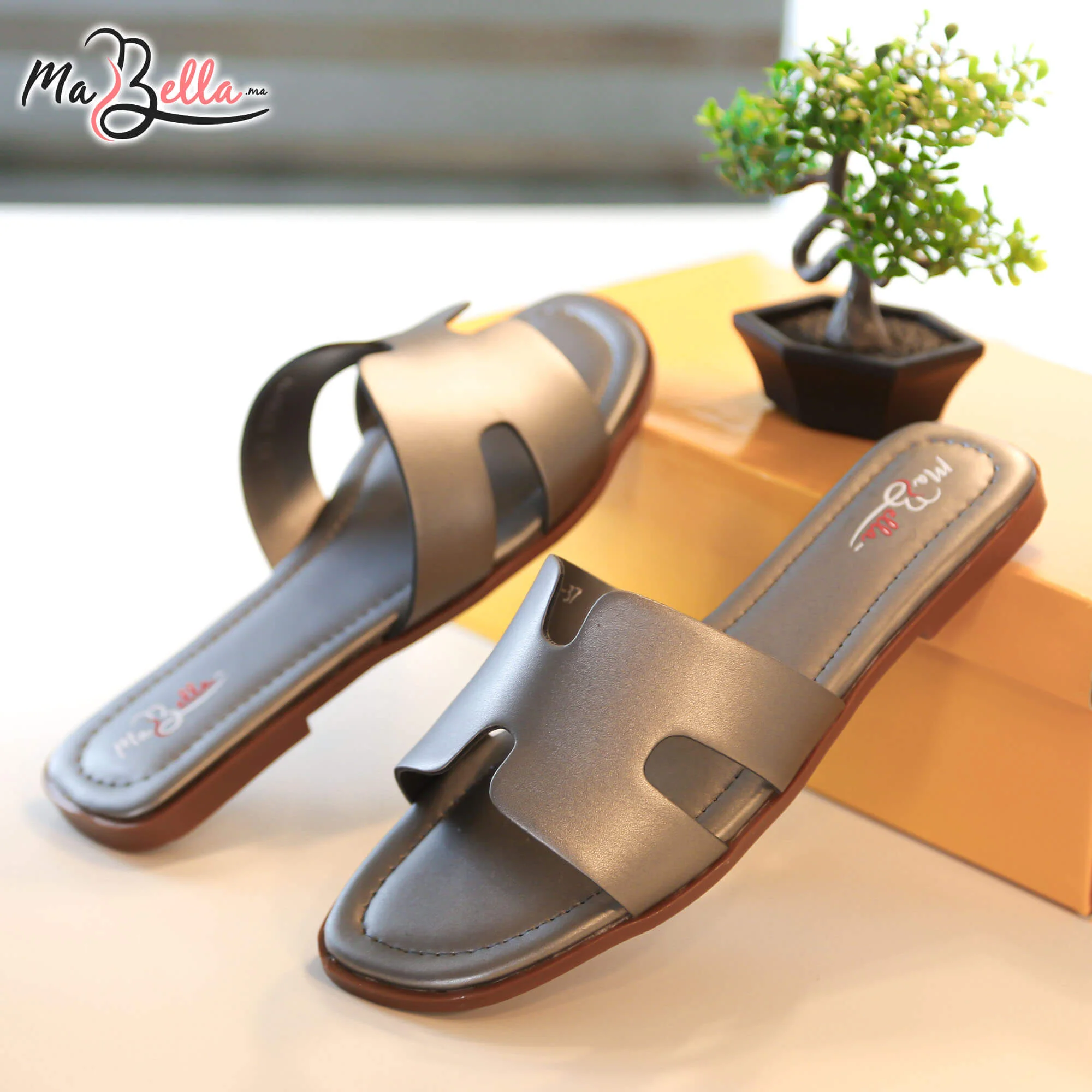 Sandale Plate - Gris argenté foncé - HRMS-01