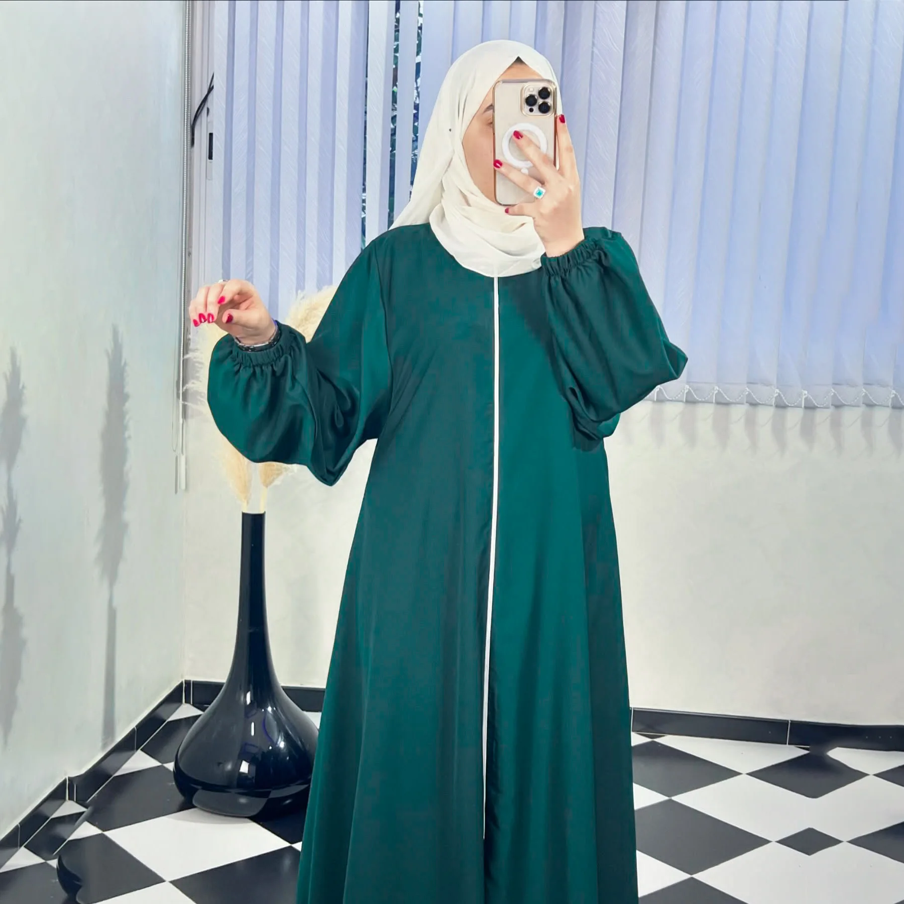 Abaya Hijab avec Fermeture éclair Manches bishop - 4 Couleurs