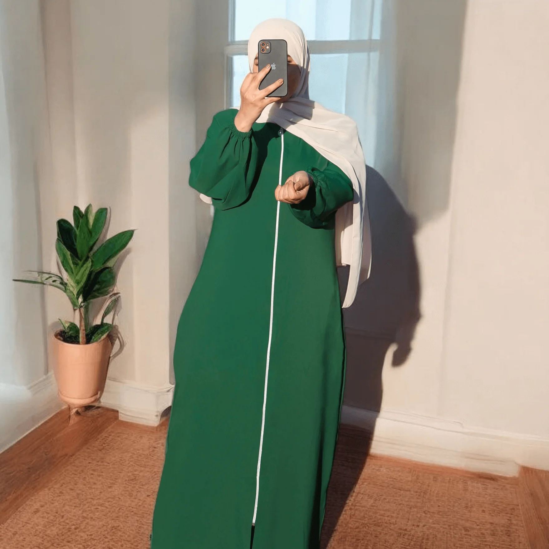 Abaya Hijab avec Fermeture éclair Manches bishop - 4 Couleurs