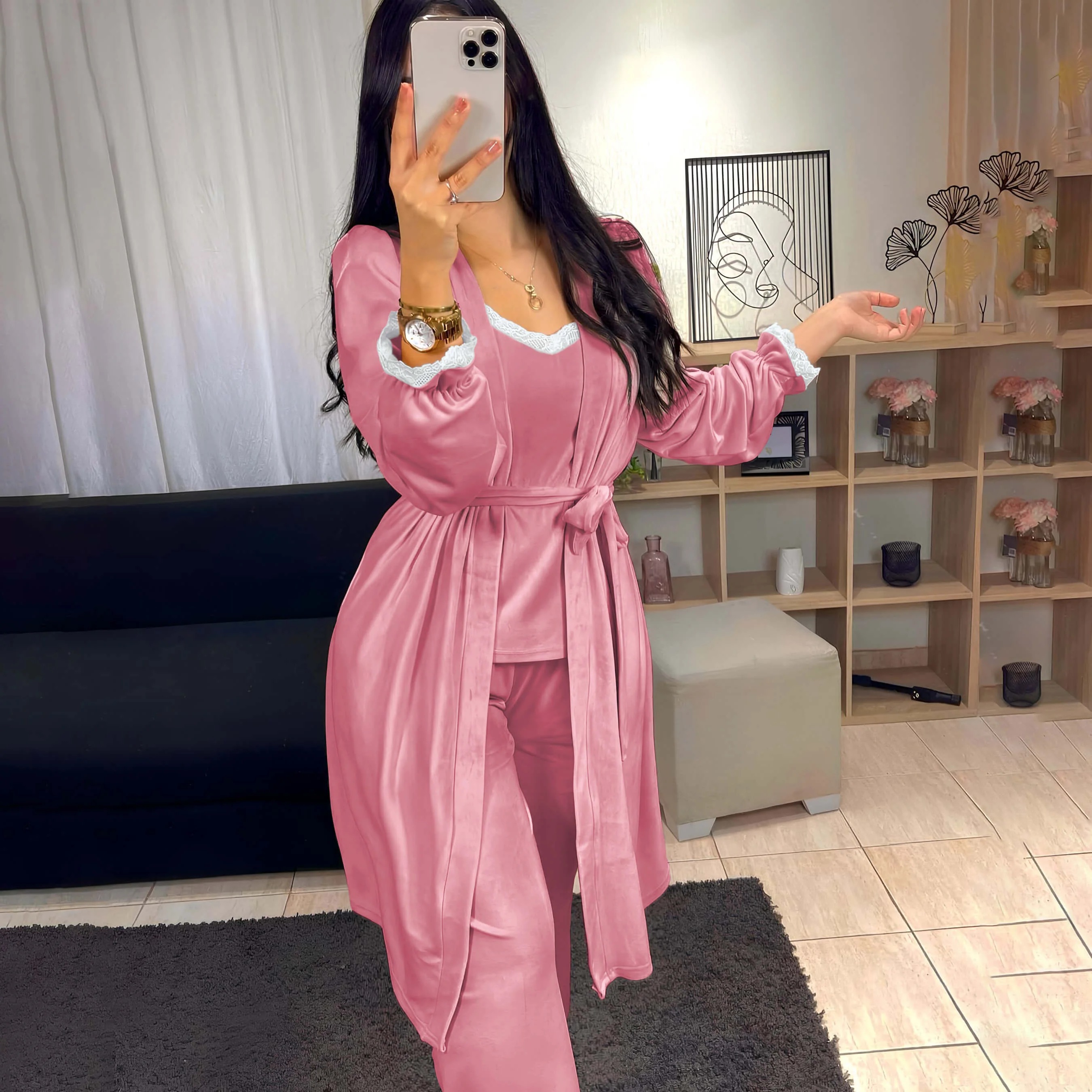 Pyjama Velours Ensemble 3 Pièces pour Femme - 5 Couleurs