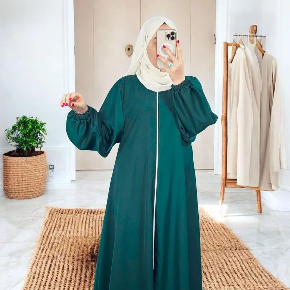 Abaya Hijab avec Fermeture éclair Manches bishop - 4 Couleurs