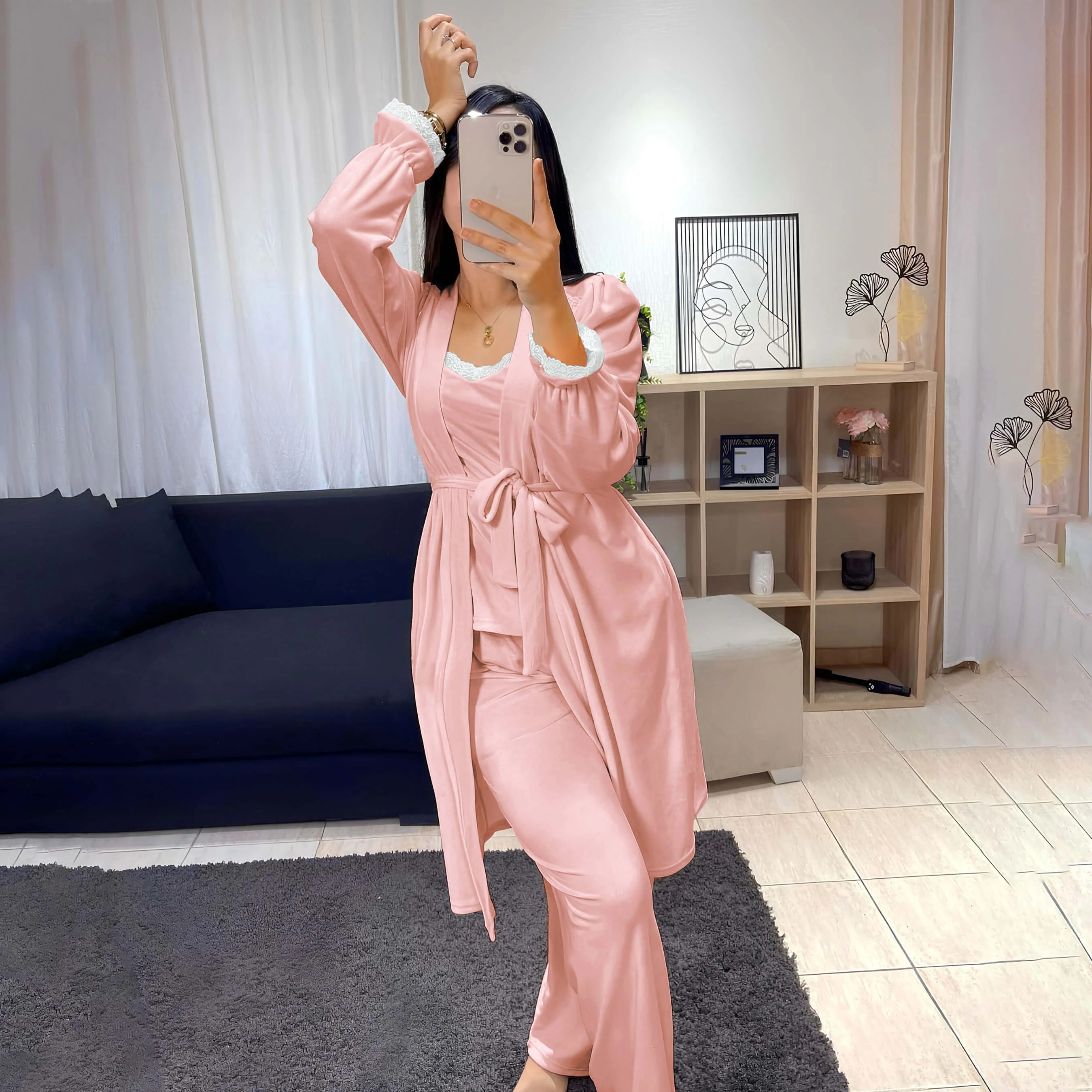 Pyjama Velours Ensemble 3 Pièces pour Femme - 5 Couleurs