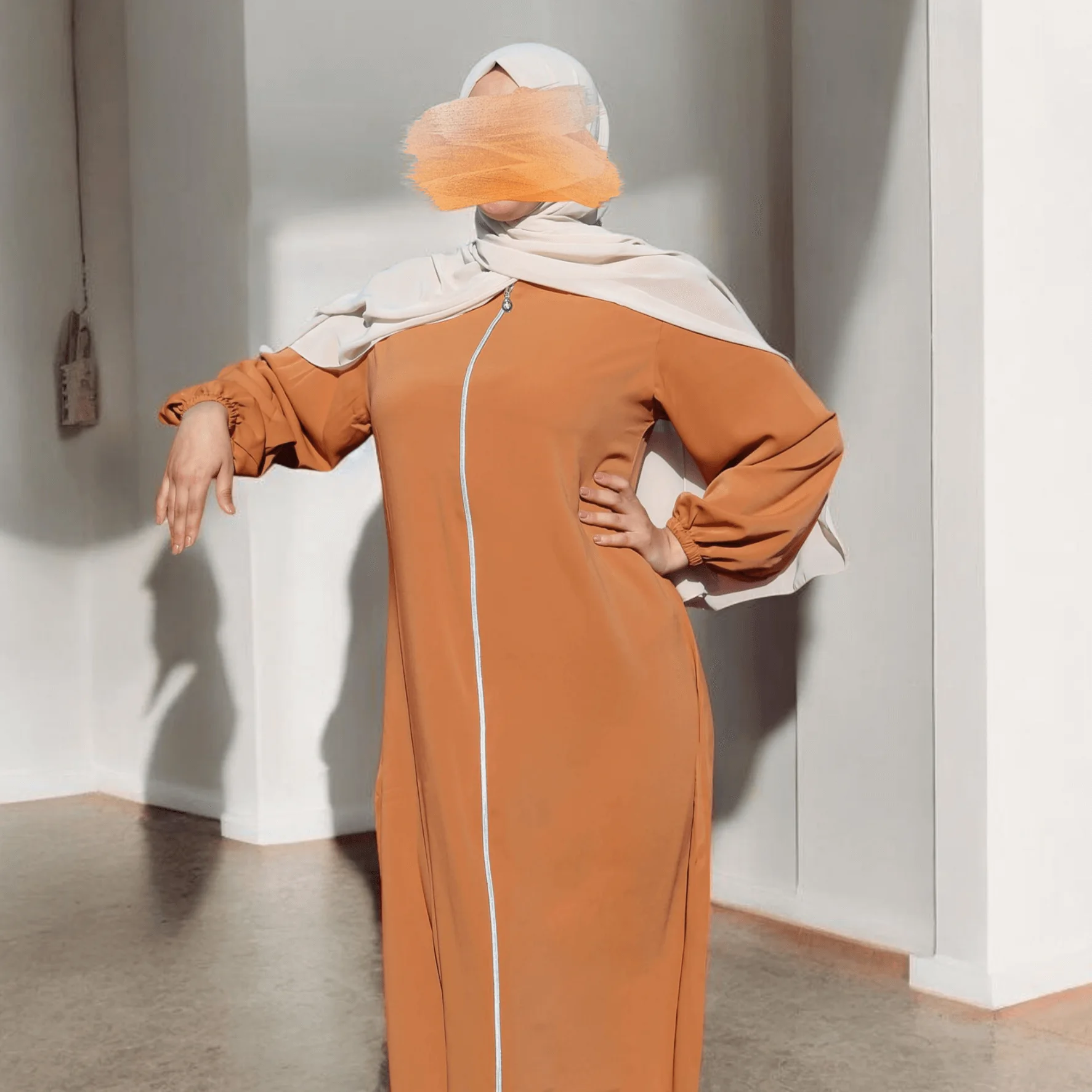 Abaya Hijab avec Fermeture éclair Manches bishop - 4 Couleurs