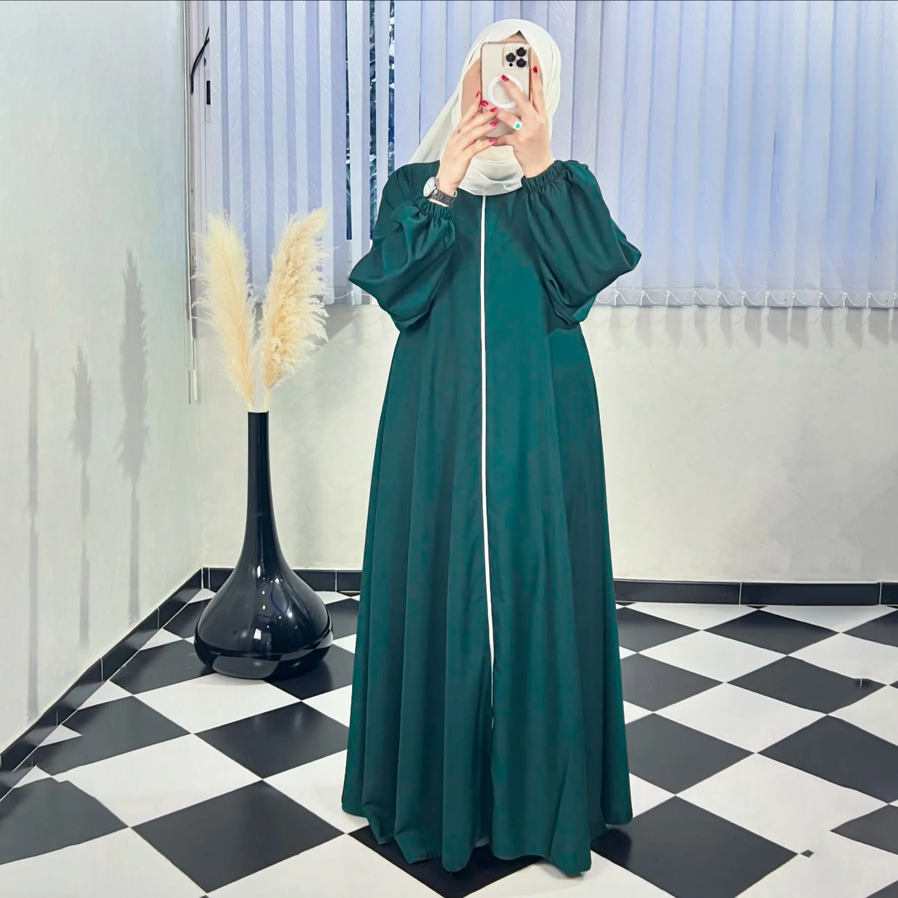 Abaya Hijab avec Fermeture éclair Manches bishop - 4 Couleurs