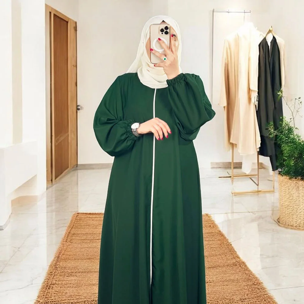 Abaya Hijab avec Fermeture éclair Manches bishop - 4 Couleurs