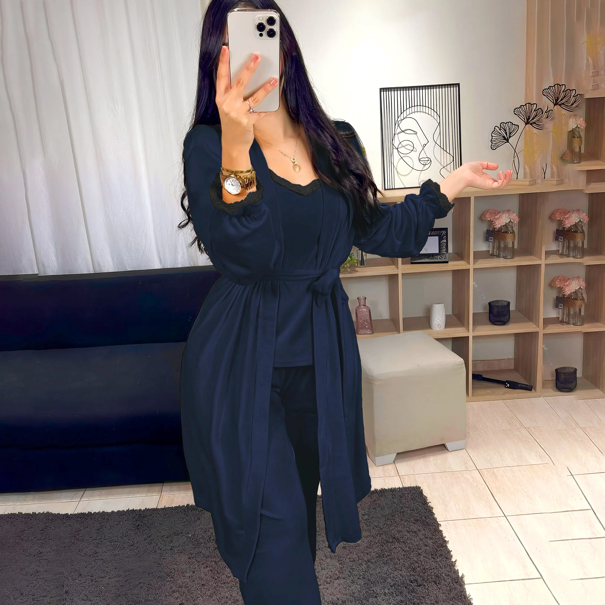 Pyjama Velours Ensemble 3 Pièces pour Femme - 5 Couleurs