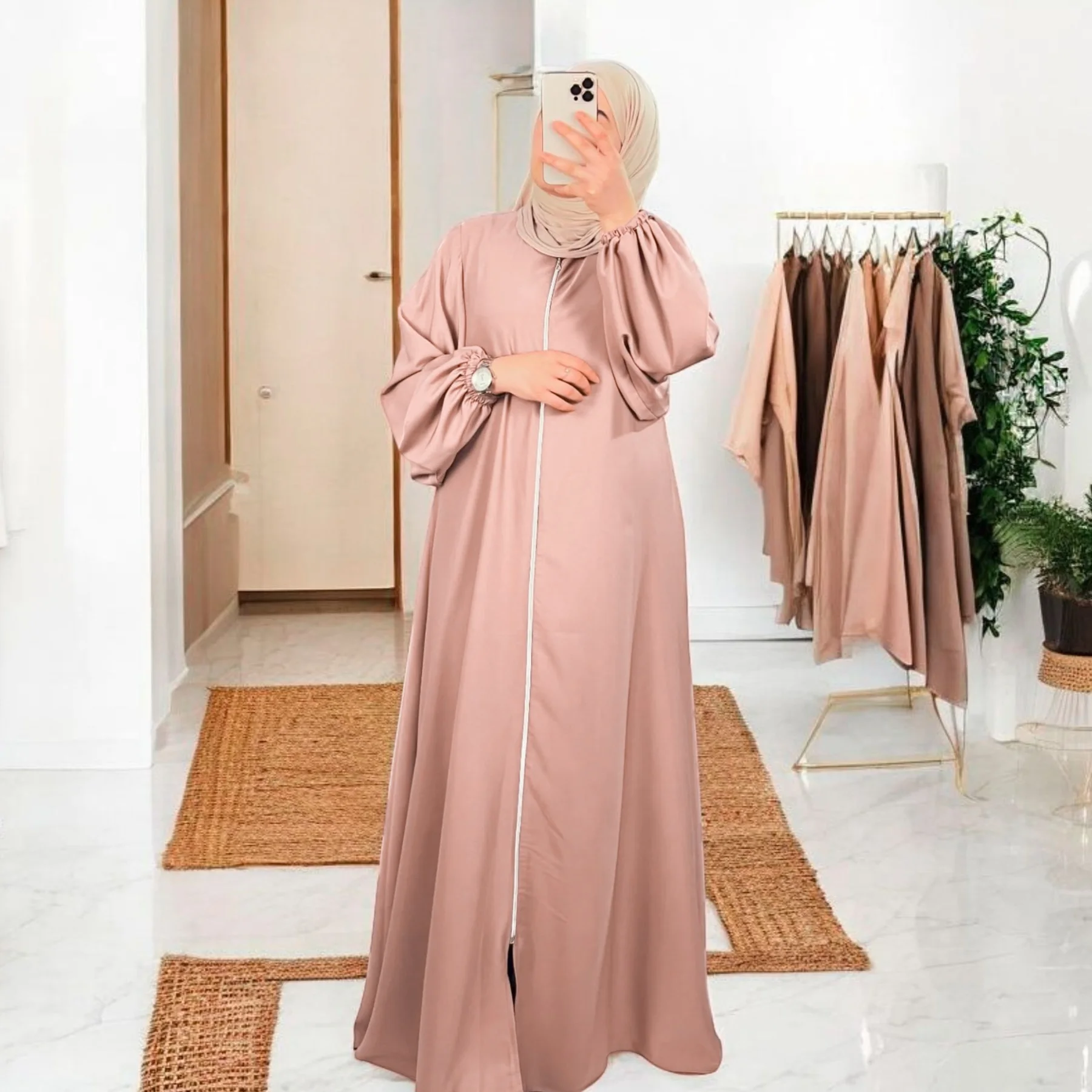 Abaya Hijab avec Fermeture éclair Manches bishop - 4 Couleurs