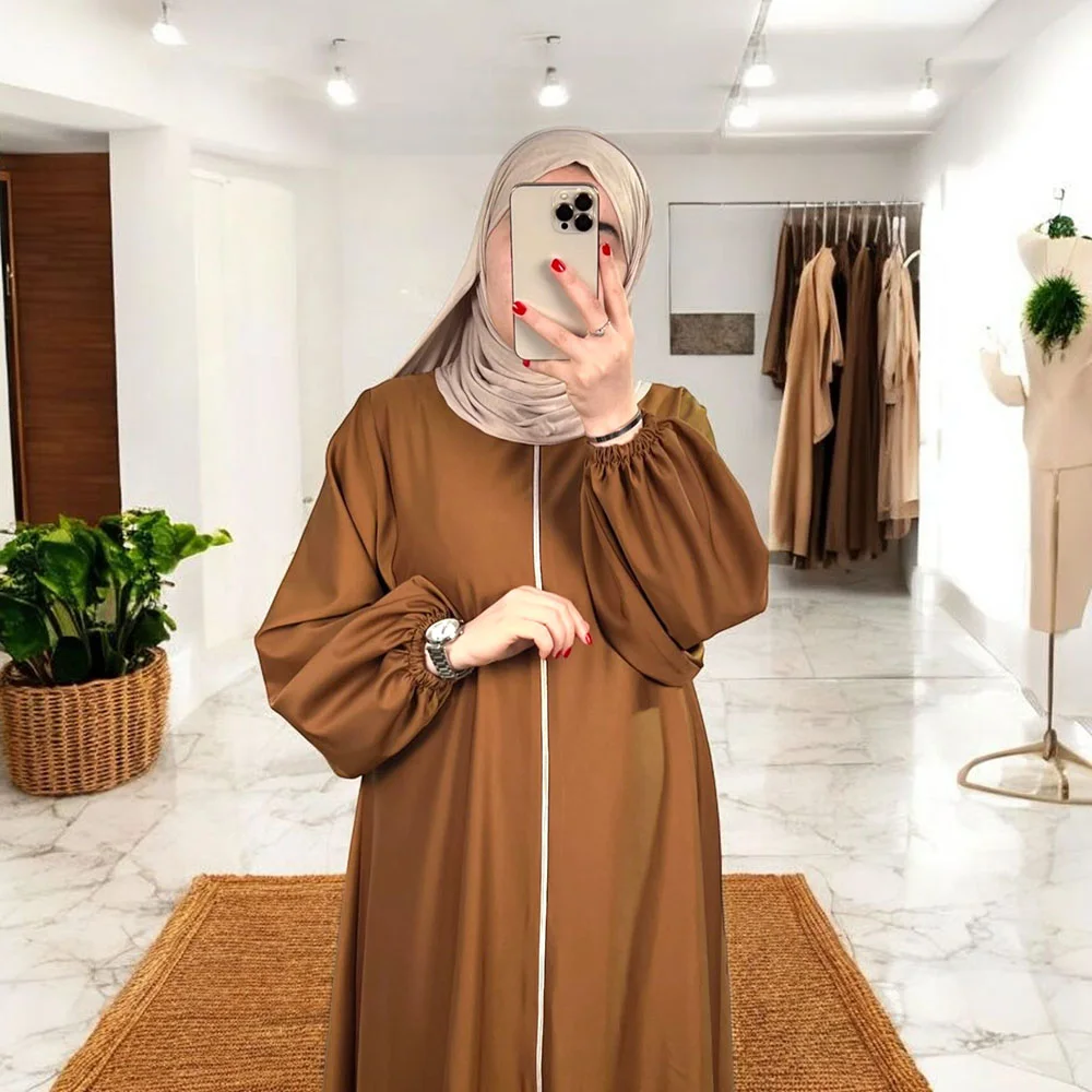 Abaya Hijab avec Fermeture éclair Manches bishop - 4 Couleurs