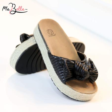 Sandale Plate à Nœud Décoratif - Noir - LEE090