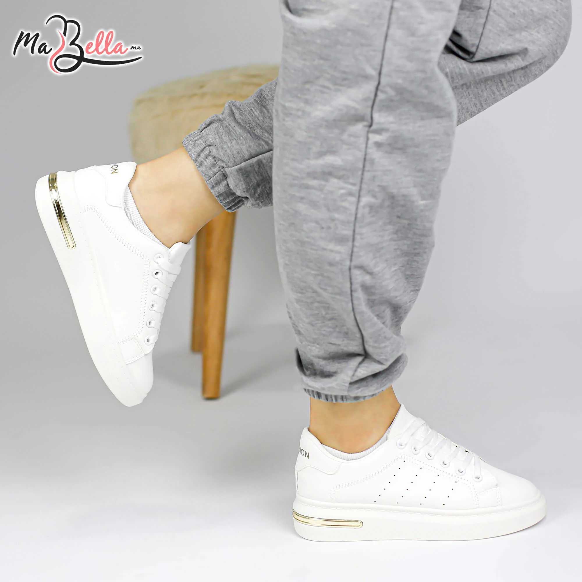 Baskets pour Femmes - Blanc/Gold - RF32