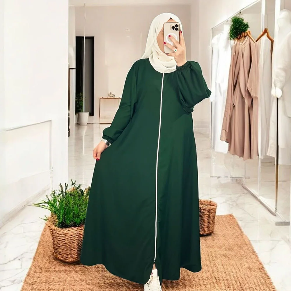 Abaya Hijab avec Fermeture éclair Manches bishop - 4 Couleurs
