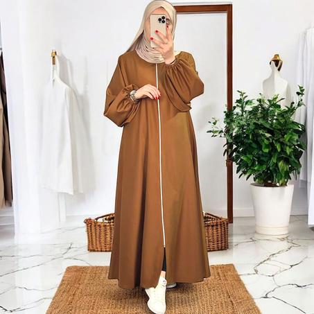 Abaya Hijab avec Fermeture éclair Manches bishop - 4 Couleurs