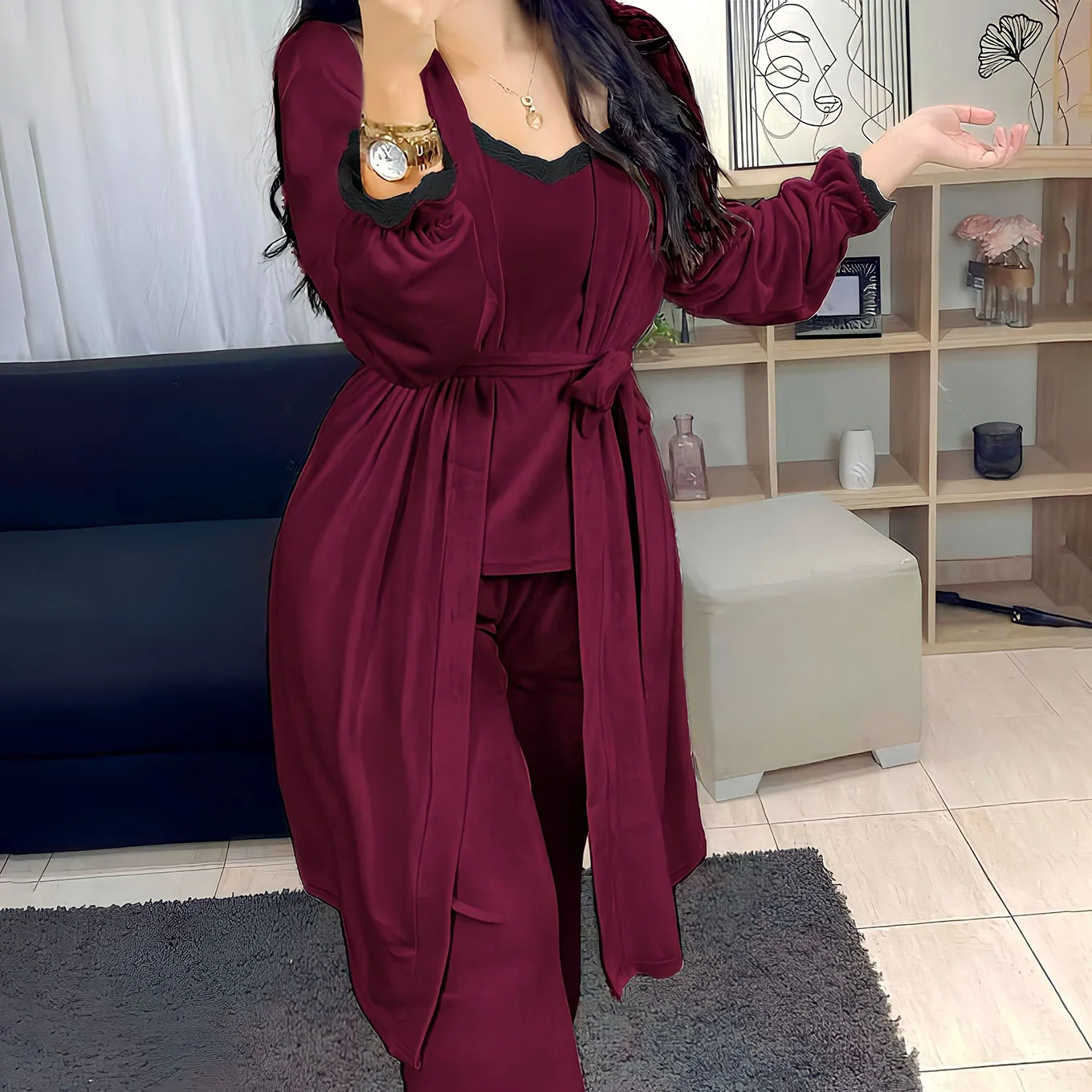 Pyjama Velours Ensemble 3 Pièces pour Femme - 5 Couleurs