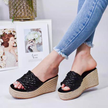 Sandale compensée - Noir - C'M PARIS - 77-322