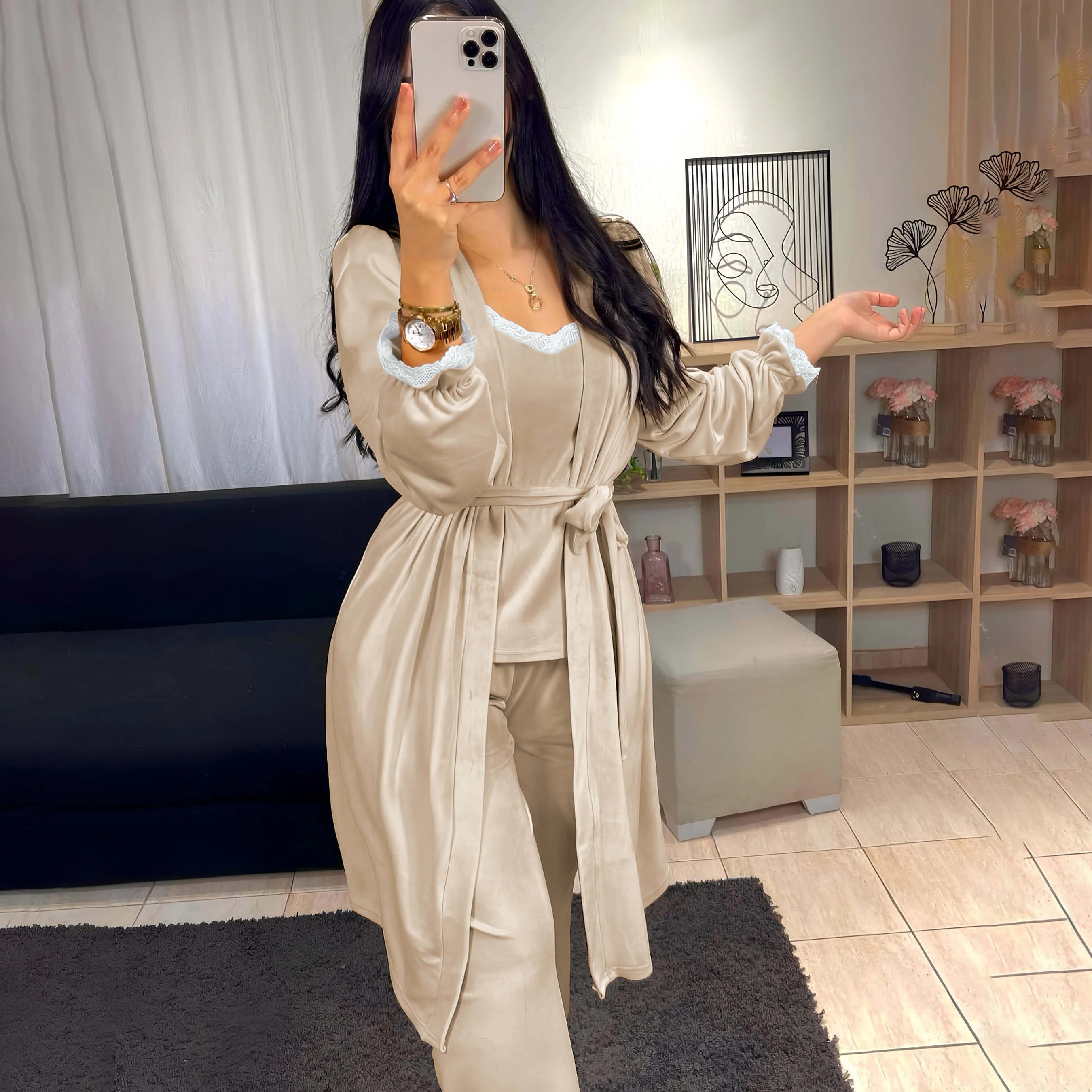 Pyjama Velours Ensemble 3 Pièces pour Femme - 5 Couleurs