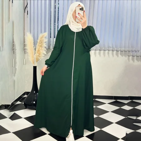 Abaya Hijab avec Fermeture éclair Manches bishop - 4 Couleurs