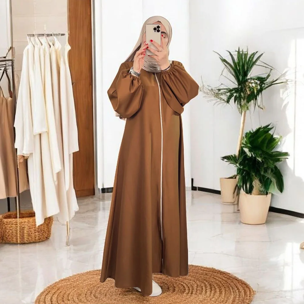 Abaya Hijab avec Fermeture éclair Manches bishop - 4 Couleurs